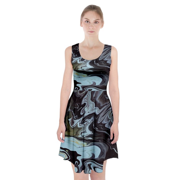 Abstract Painting Black Racerback Midi Dress