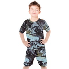 Abstract Painting Black Kids  Tee And Shorts Set