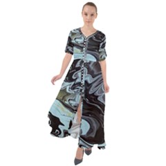 Abstract Painting Black Waist Tie Boho Maxi Dress