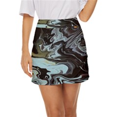 Abstract Painting Black Mini Front Wrap Skirt