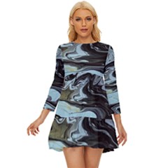 Abstract Painting Black Long Sleeve Babydoll Dress