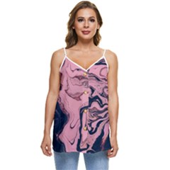 Abstract Painting Pink Casual Spaghetti Strap Chiffon Top