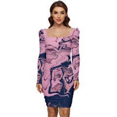 Abstract Painting Pink Women Long Sleeve Ruched Stretch Jersey Dress by nateshop