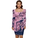 Abstract Painting Pink Women Long Sleeve Ruched Stretch Jersey Dress View1