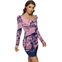 Abstract Painting Pink Women Long Sleeve Ruched Stretch Jersey Dress View2