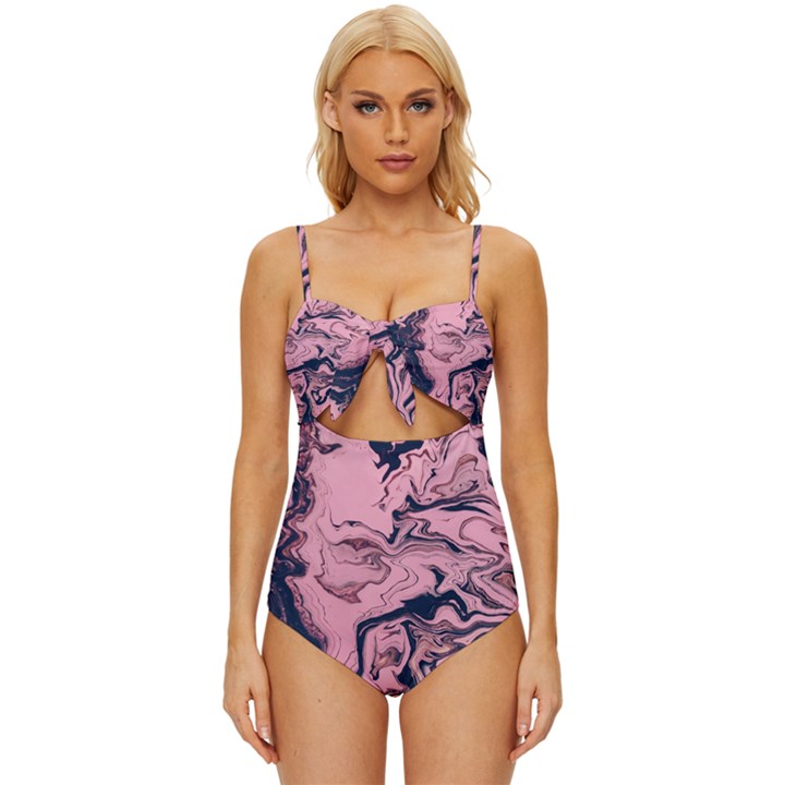 Abstract Painting Pink Knot Front One-Piece Swimsuit