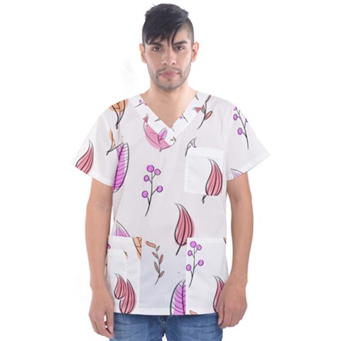 Leaves-pink Men s V-neck Scrub Top by nateshop