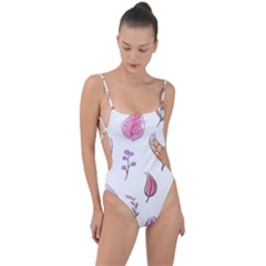 Leaves-pink Tie Strap One Piece Swimsuit by nateshop