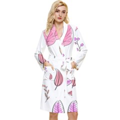 Leaves-pink Long Sleeve Velour Robe