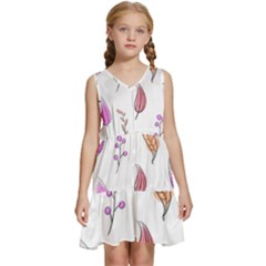 Leaves-pink Kids  Sleeveless Tiered Mini Dress