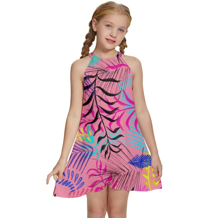 Illustration Kids  Halter Collar Waist Tie Chiffon Dress