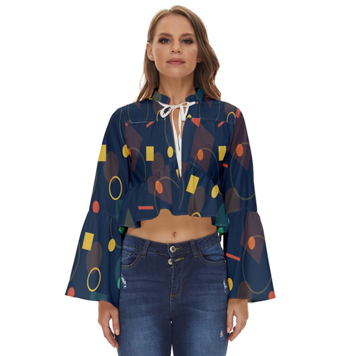 Geometris Boho Long Bell Sleeve Top