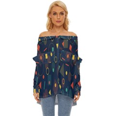 Geometris Off Shoulder Chiffon Pocket Shirt