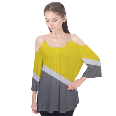 Pattern Yellow And Gray Flutter Sleeve Tee  by nateshop