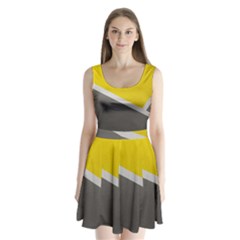 Pattern Yellow And Gray Split Back Mini Dress  by nateshop