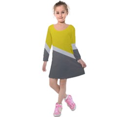 Pattern Yellow And Gray Kids  Long Sleeve Velvet Dress by nateshop