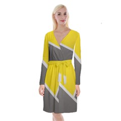 Pattern Yellow And Gray Long Sleeve Velvet Front Wrap Dress