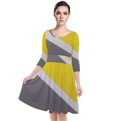 Pattern Yellow And Gray Quarter Sleeve Waist Band Dress by nateshop