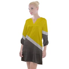 Pattern Yellow And Gray Open Neck Shift Dress by nateshop