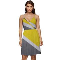 Pattern Yellow And Gray V-neck Pocket Summer Dress 