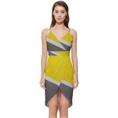 Pattern Yellow And Gray Wrap Frill Dress