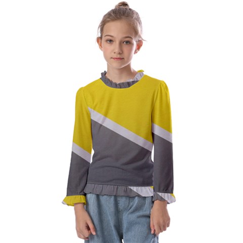 Pattern Yellow And Gray Kids  Frill Detail Tee by nateshop