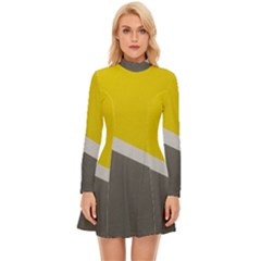 Pattern Yellow And Gray Long Sleeve Velour Longline Dress