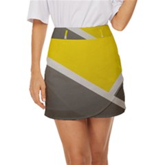 Pattern Yellow And Gray Mini Front Wrap Skirt