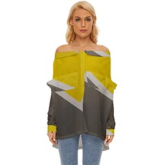 Pattern Yellow And Gray Off Shoulder Chiffon Pocket Shirt