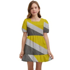 Pattern Yellow And Gray Kids  Short Sleeve Dolly Dress