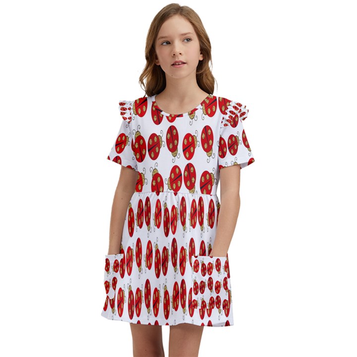 Beetle Kids  Frilly Sleeves Pocket Dress