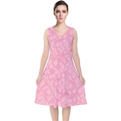 Pink V-neck Midi Sleeveless Dress  by nateshop