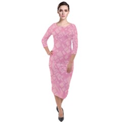 Pink Quarter Sleeve Midi Velour Bodycon Dress by nateshop