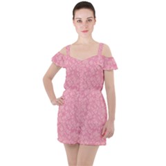 Pink Ruffle Cut Out Chiffon Playsuit by nateshop