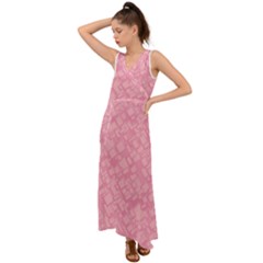 Pink V-neck Chiffon Maxi Dress by nateshop