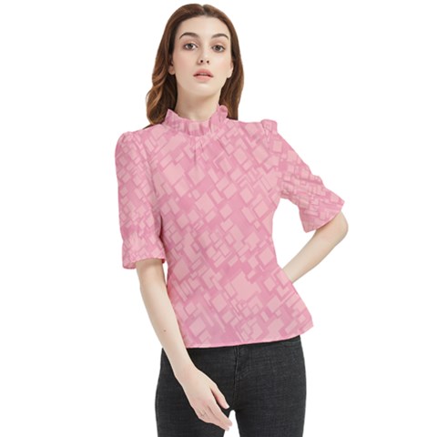 Pink Frill Neck Blouse by nateshop