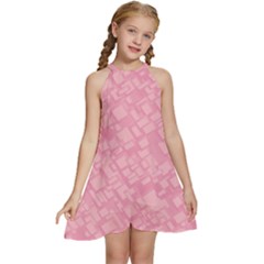 Pink Kids  Halter Collar Waist Tie Chiffon Dress