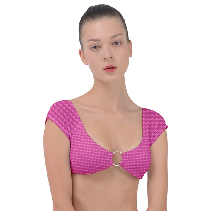 Abstract-pink Love Cap Sleeve Ring Bikini Top