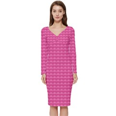 Abstract-pink Love Long Sleeve V-neck Bodycon Dress 