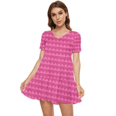 Abstract-pink Love Tiered Short Sleeve Babydoll Dress