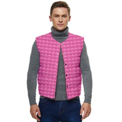 Abstract-pink Love Men s Short Button Up Puffer Vest	