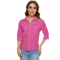 Abstract-pink Love Women s Quarter Sleeve Pocket Shirt