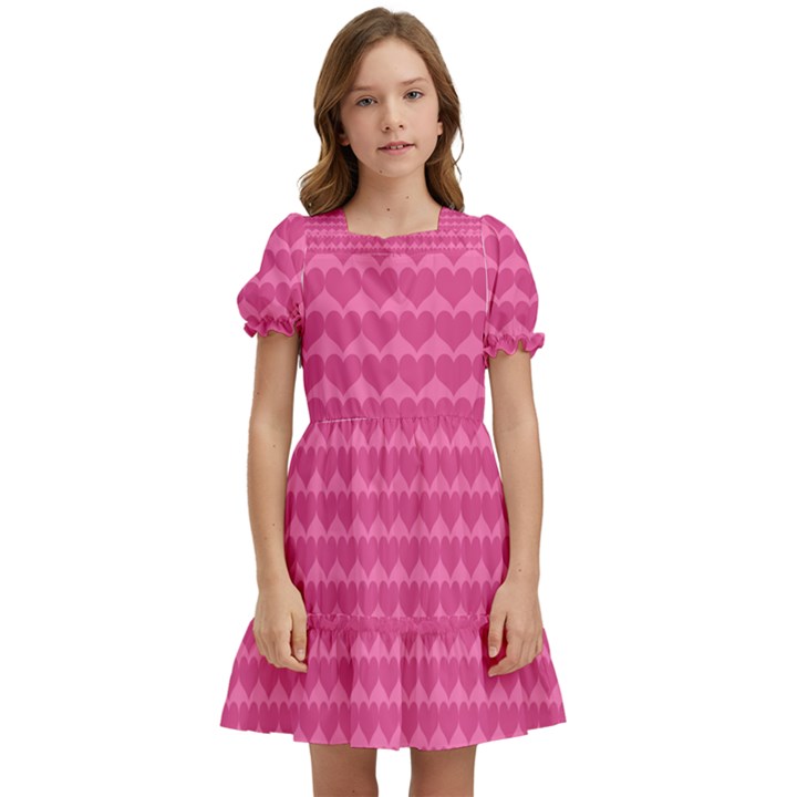 Abstract-pink Love Kids  Puff Sleeved Dress