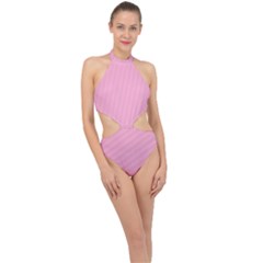 Background Pink Modern Halter Side Cut Swimsuit by nateshop