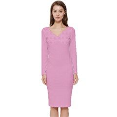 Background Pink Modern Long Sleeve V-neck Bodycon Dress 