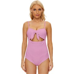 Background Pink Modern Knot Front One-piece Swimsuit