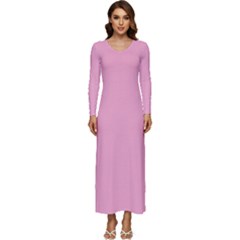 Background Pink Modern Long Sleeve Velour Longline Maxi Dress