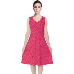 Background Red Motif V-neck Midi Sleeveless Dress  by nateshop