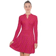 Background Red Motif Long Sleeve Panel Dress