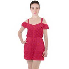 Background Red Motif Ruffle Cut Out Chiffon Playsuit by nateshop